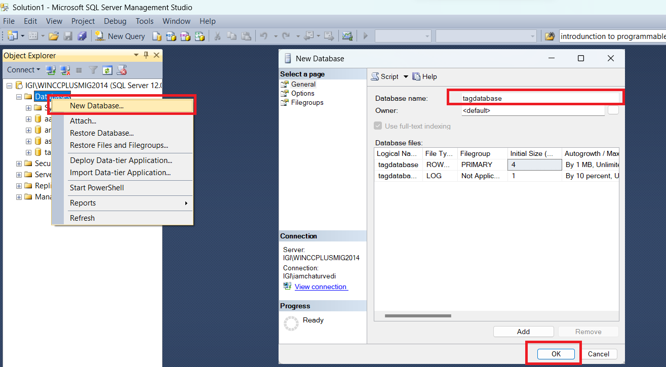 how to create tag database in MSSQL